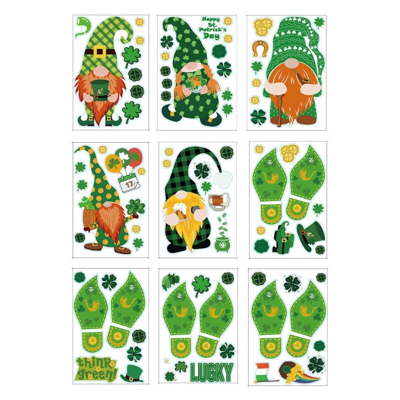 9pcs Irish Festival Christmas Gnome Tomte Window Wall Decals Stickers