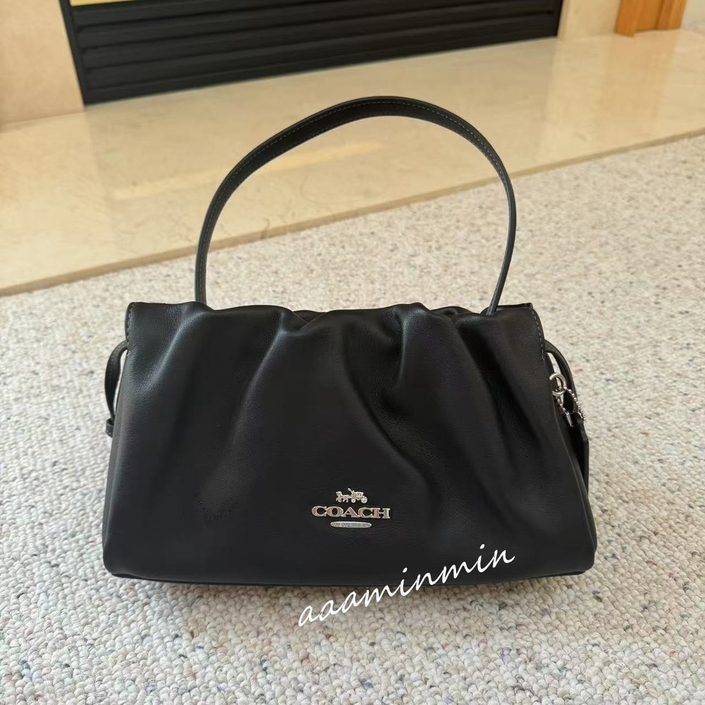 Coach Faye Ruching CV529 Black And Silver Hardware