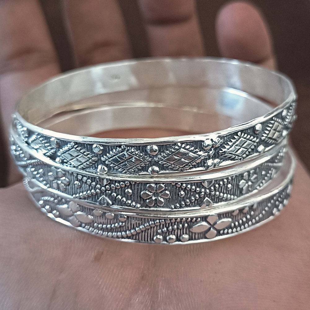 Thick West Indian 3-Piece Handmade Solid 925 Sterling Silver Bangle Set AK121100
