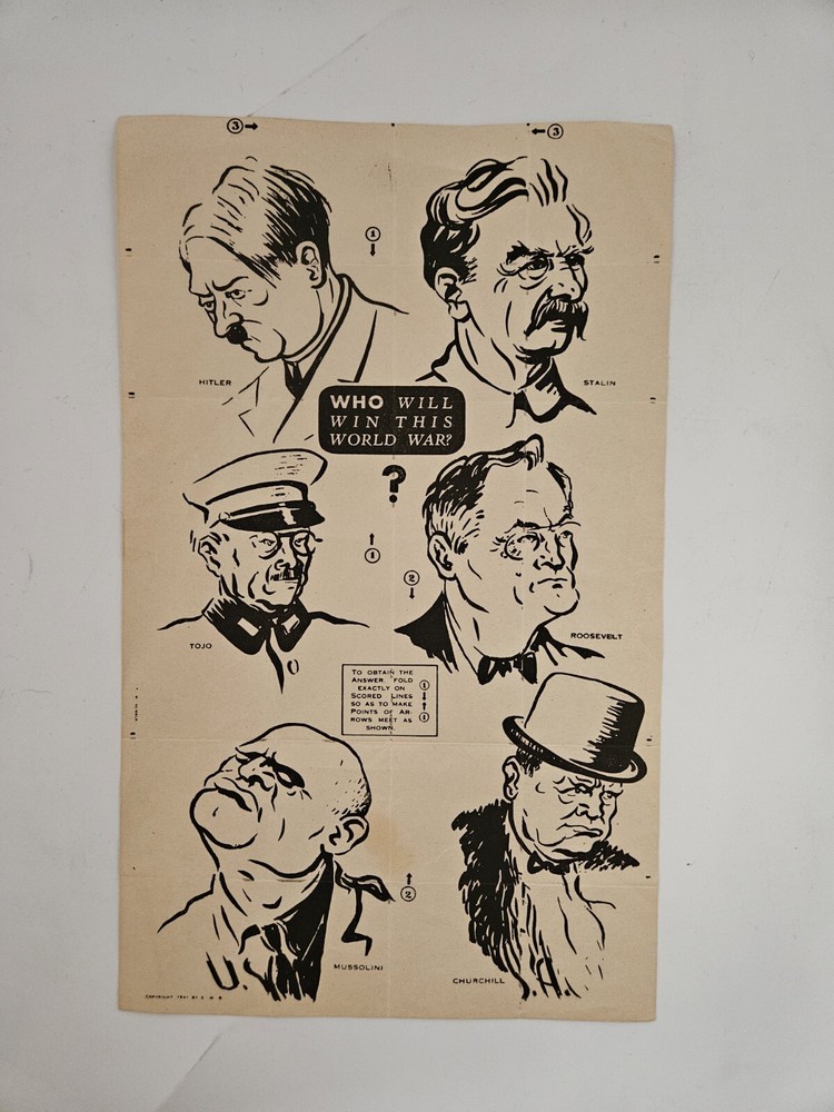 Vtg WW2 Comic Illustration Who Will Win This World War