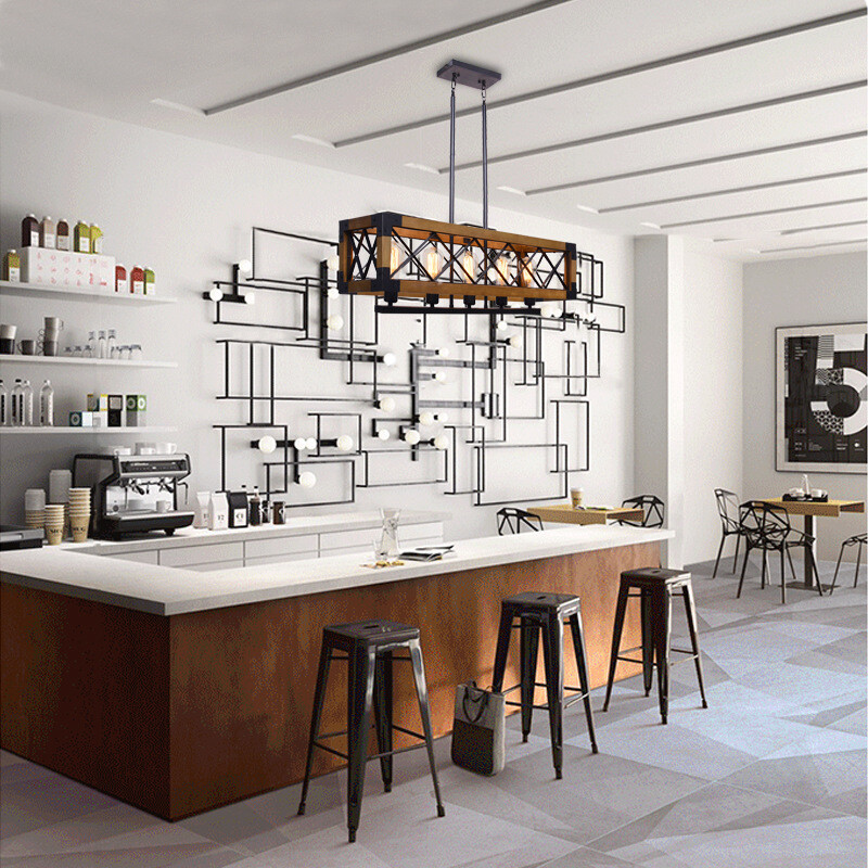 Farmhouse Wooden Chandelier Kitchen Island Pendant Light Fixture With Ceiling Mount