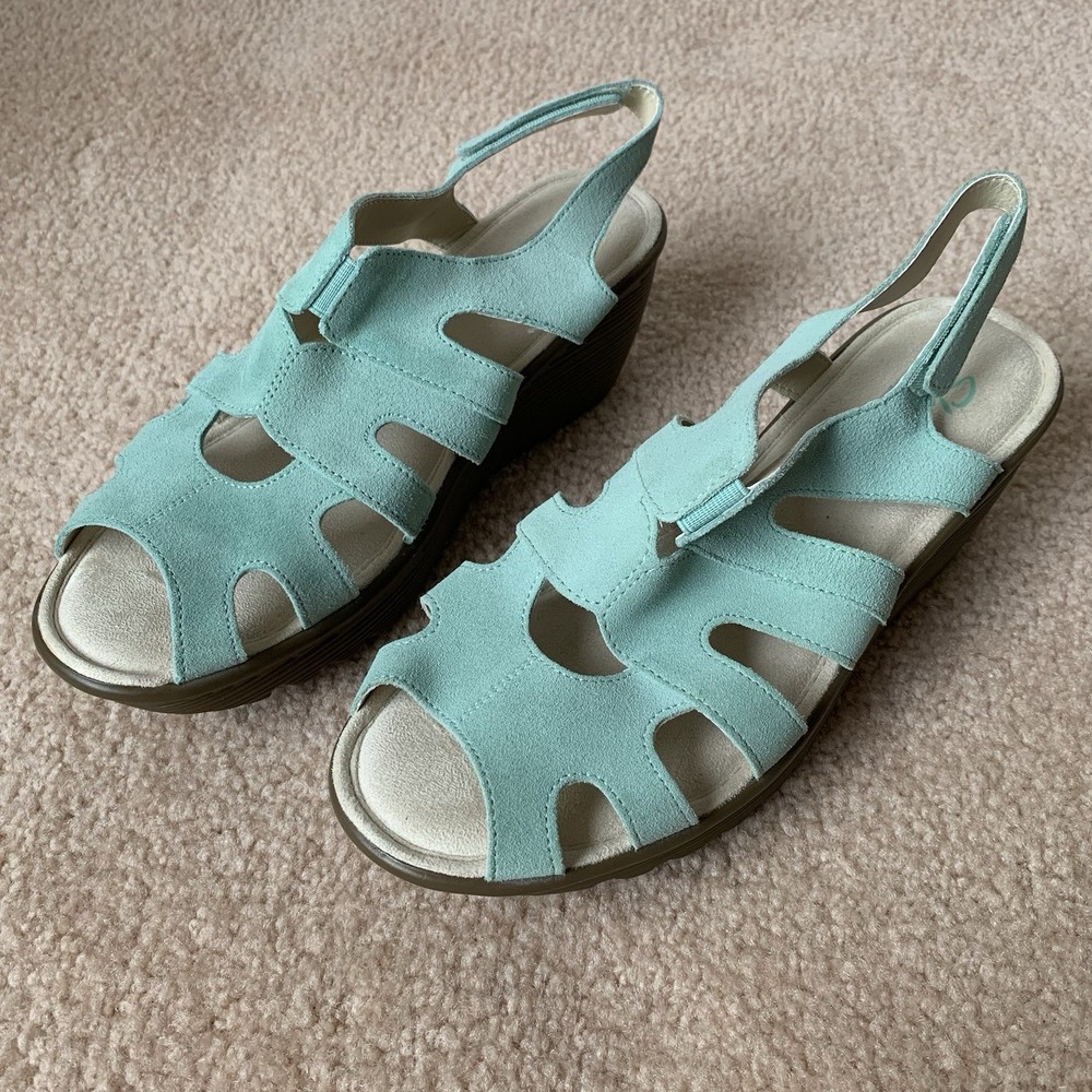 Skechers Women’s Parallel Stylin Suede Slingback Wedge Sandals Size 8.5 Mint