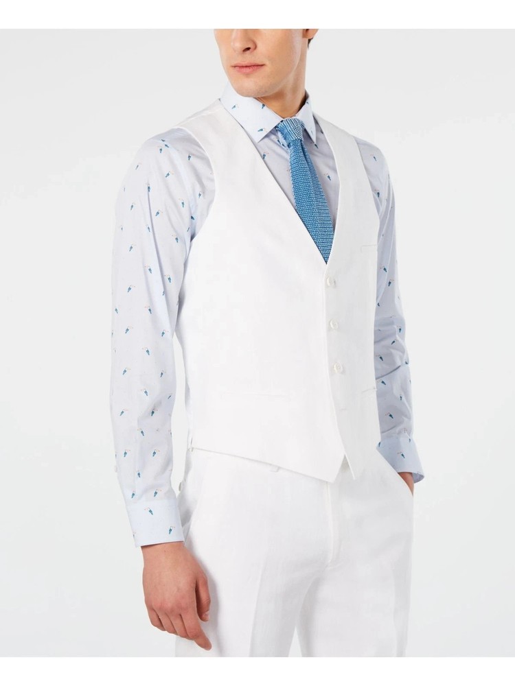 Bar Iii Mens Slim fit Button-Up Suit Vest Medium White Solid,  M