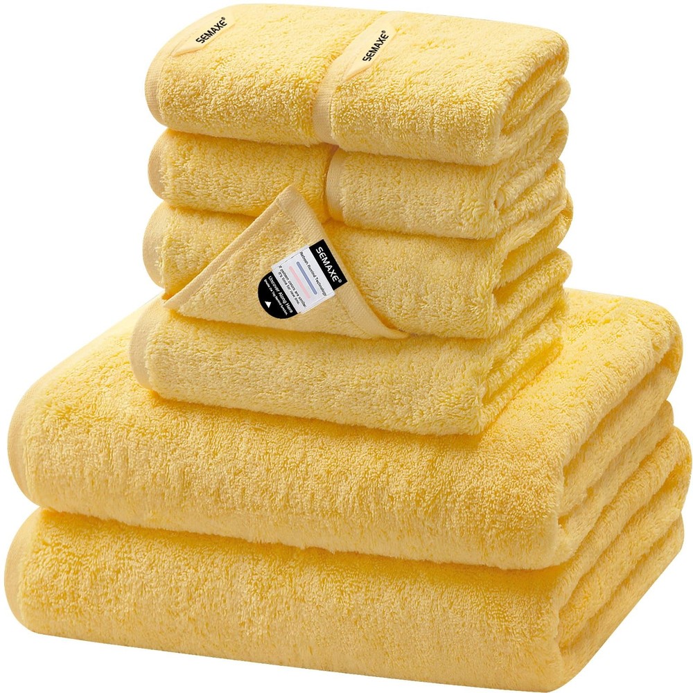 SEMAXE Yellow Bath Towel Set, 100% Cotton Absorbent Bathroom Towels with Hang...