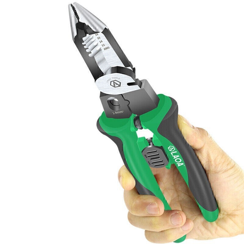 Professional Electrician Long Nose Pliers with Wire Stripper Cable Cutter and Crimping Tool