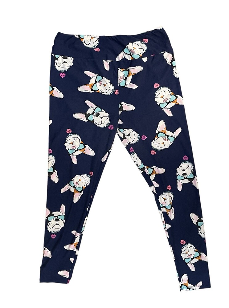 LuLaRoe One Size Blue Boston Terrier Puppy Dog Leggings
