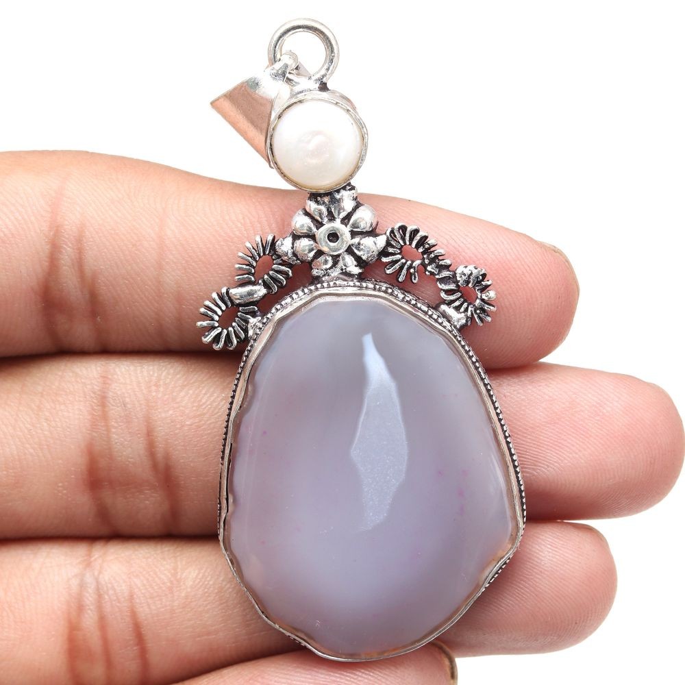 Brown Slice Drusy Gemstone Handmade Silver Pendant Necklace 2.75 Inch  