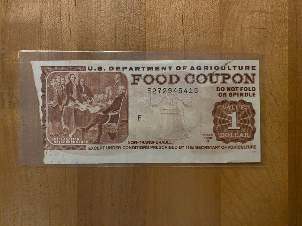 $1.00 - FOOD STAMP COUPON - Vintage USDA - Issued in June of 1988 - First Class.-image