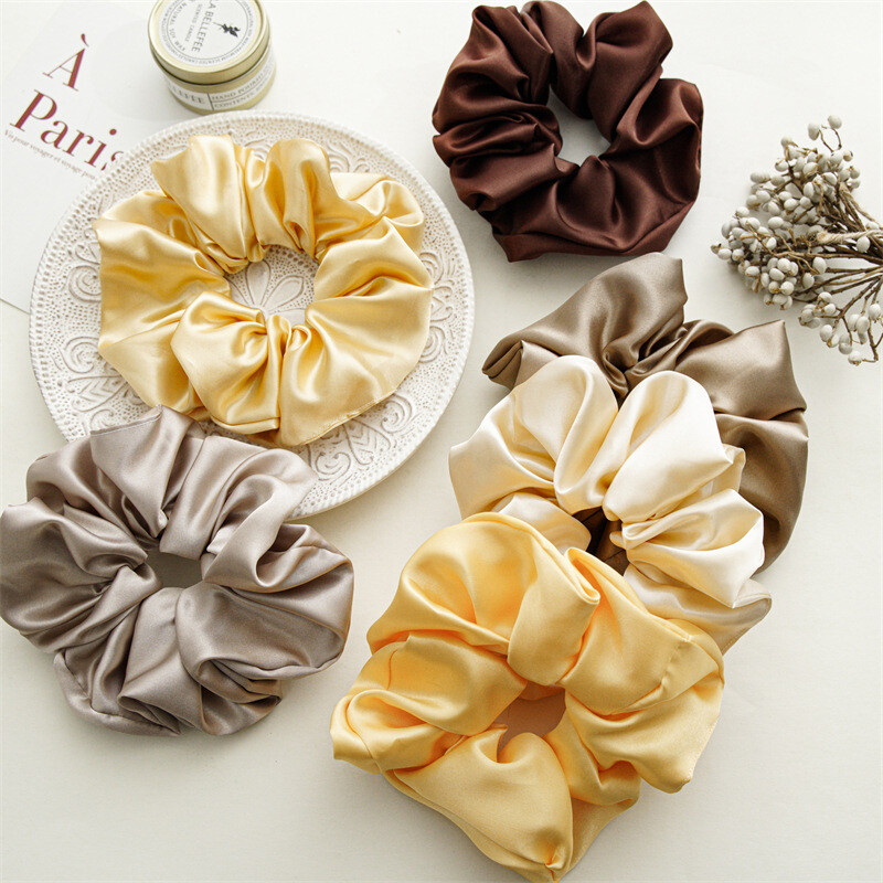 Silk Satin Oversize Scrunchies for Women – Elastic Hair Bands & Ponytail Ropes