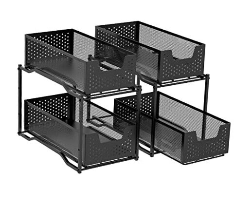 2 Pack Stackable 2 Tier Under Sink Cabinet Organizer with Sliding Storage