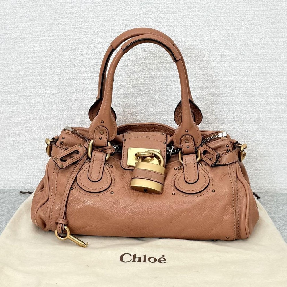 Chloe Canelle Vintage Brown Leather Tote Bag with Padlock 19x35cm