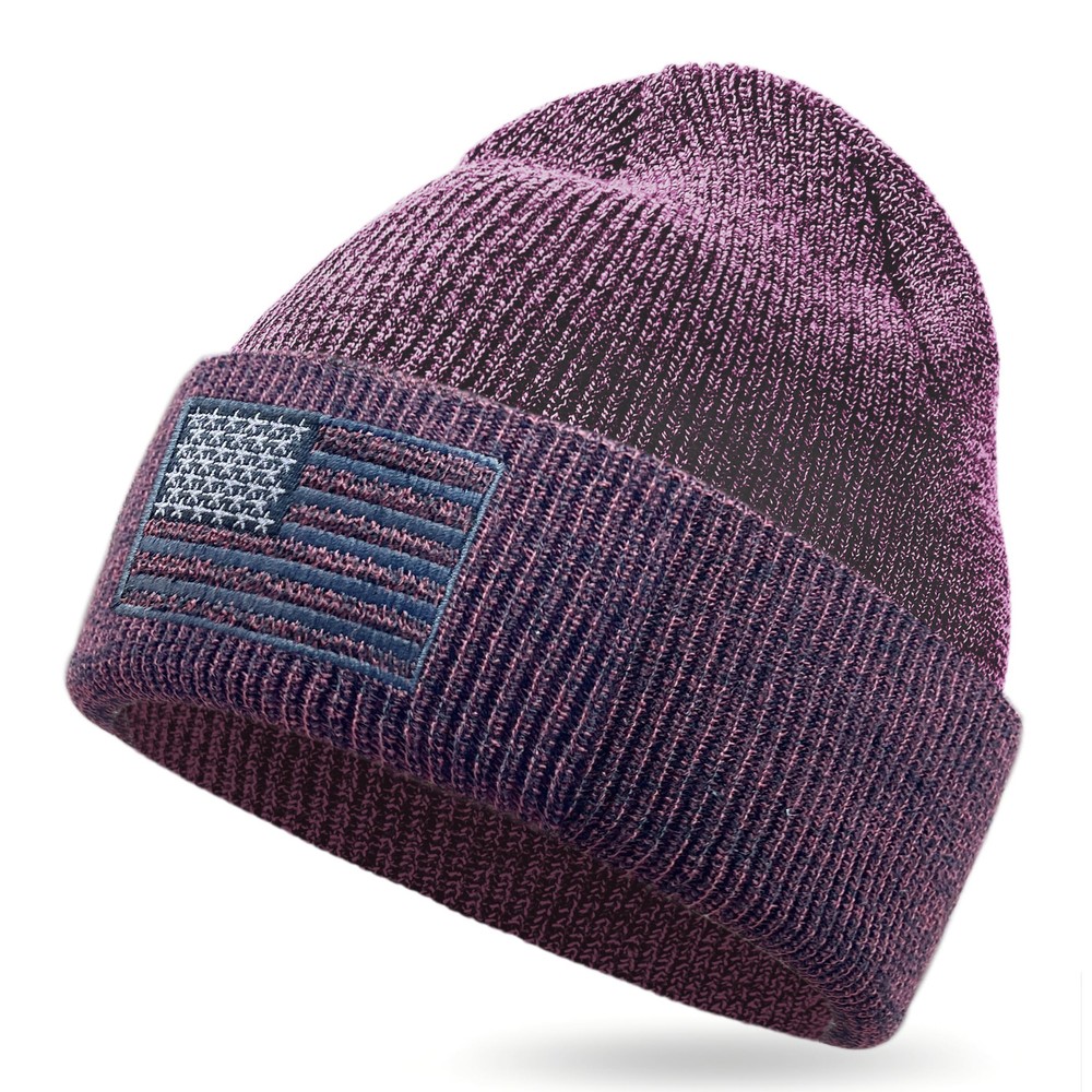 American Flag Embroidered Knit Beanie for Men Women Tactical Cuffed Watch Cap