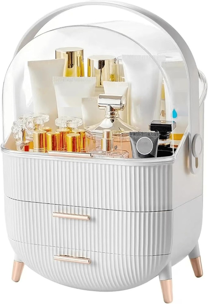 Makeup Organizer Countertop and Storage for Bathroom Vanity, Portable White