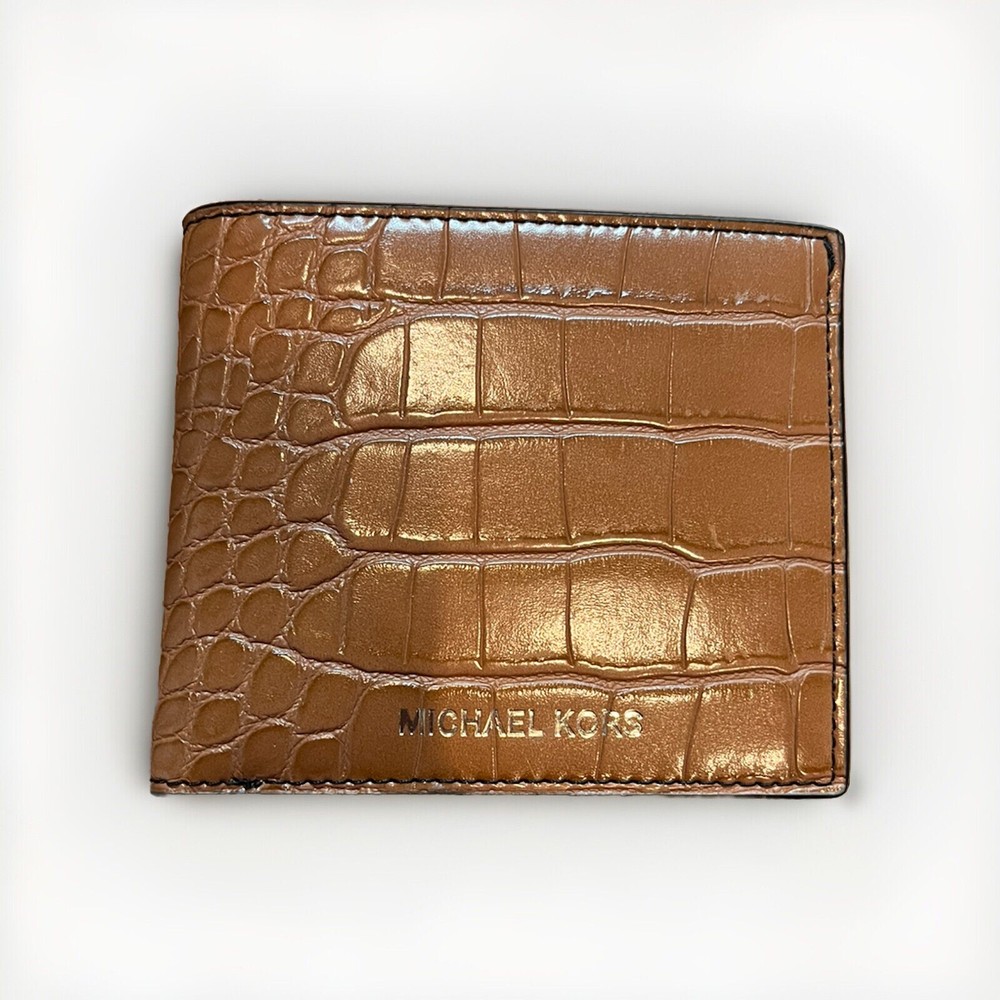 Michael Kors Cooper Crocodile Embossed Leather Billfold Wallet in Brown NWT