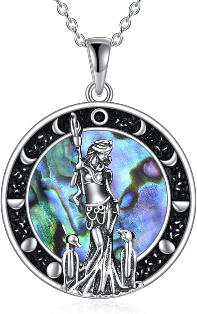 Sterling Silver Hecate Greek Goddess of Magic Triple Moon Goddess Necklace