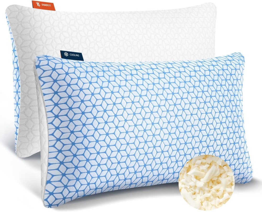 King Size Cooling Shredded Memory Foam Pillows Set of 2 in Blue