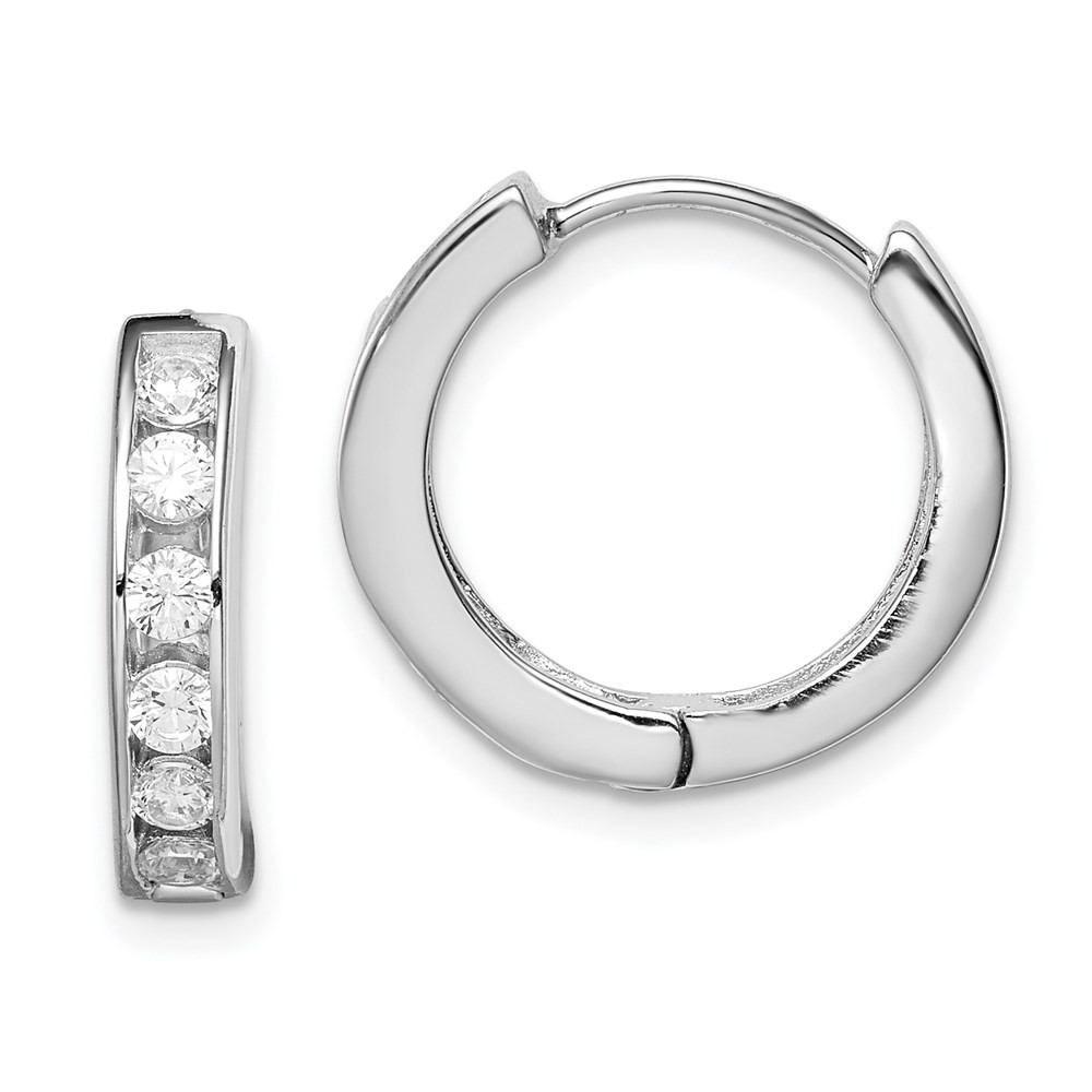 Sterling Silver Rhodium Plated CZ Hinged Hoop Earrings 2.62g