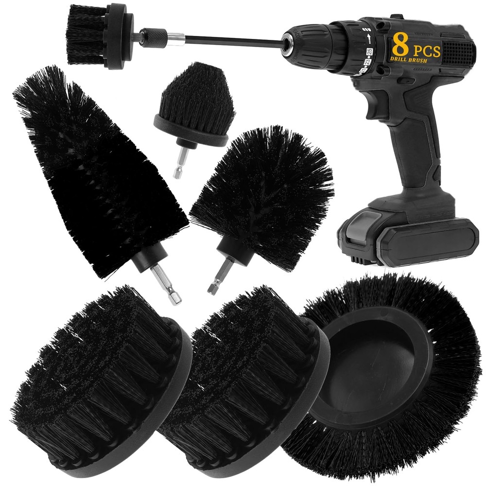 8-Piece Drill Brush Attachment Set for Power Cleaning with Extension Handle