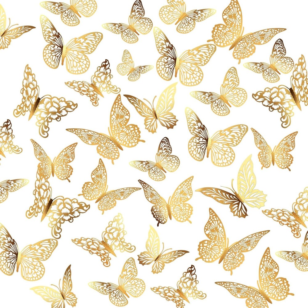 3D Gold Butterfly Wall Decor 3 Sizes 4 Styles Butterfly Party Decorations Cake