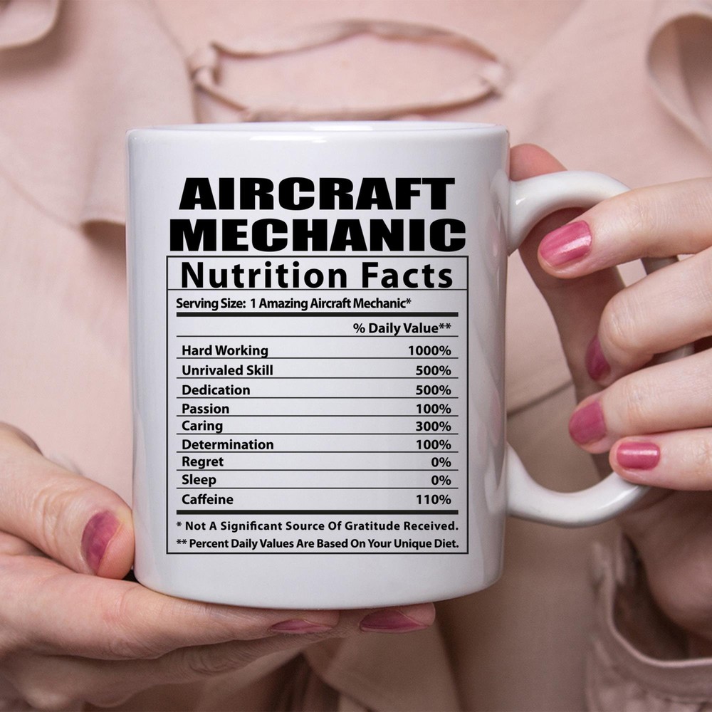 Funny Aircraft Mechanic Coffee Mug with Nutritional Facts Design  