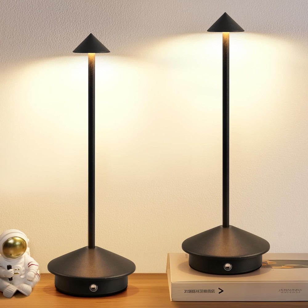 Modern Black Cordless LED Table Lamp Set of 2, Portable Desk Lighting