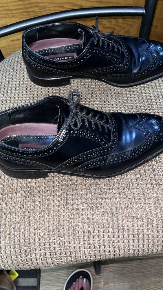 Florsheim Size 11D Men’s Black Leather Loafers Shoes Slip On Dress Preowned
