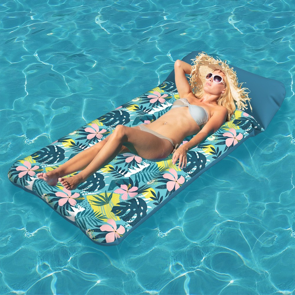 Oversized 73x39 Inflatable Pool Float Lounge with Fabric Cover for Tanning