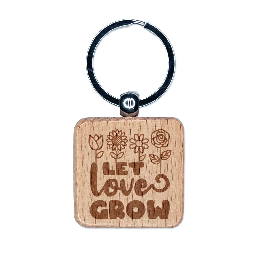 Sweet Floral Engraved Wooden Keychain Tag Charm for Love
