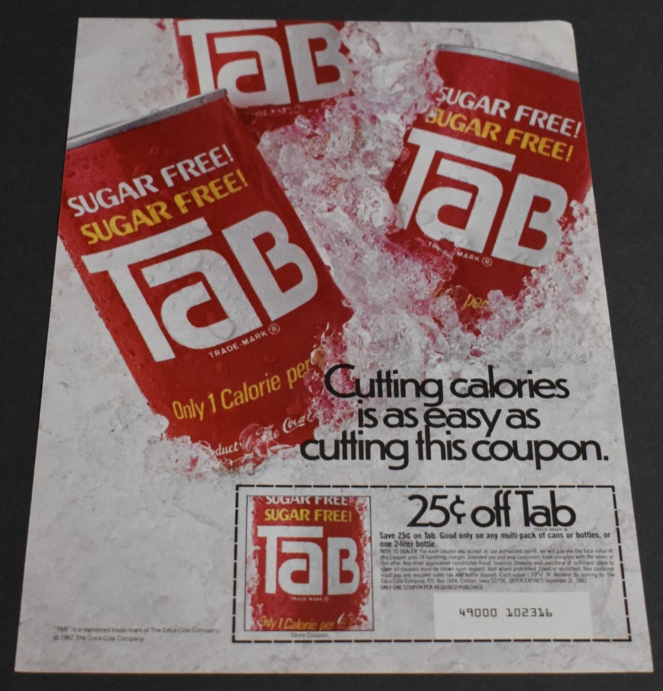 1982 Vintage Print Ad Sugar-Free Soda Can Art with Coupon Tab-image