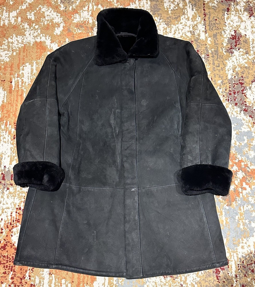 Vintage Clifford Michael Black Shearling Coat in Size L for Men