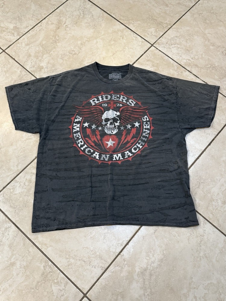 MMA Elite Shirt Mens XL 2000s Y2K Skull Wings Cross Grunge UFC Black Crucifix