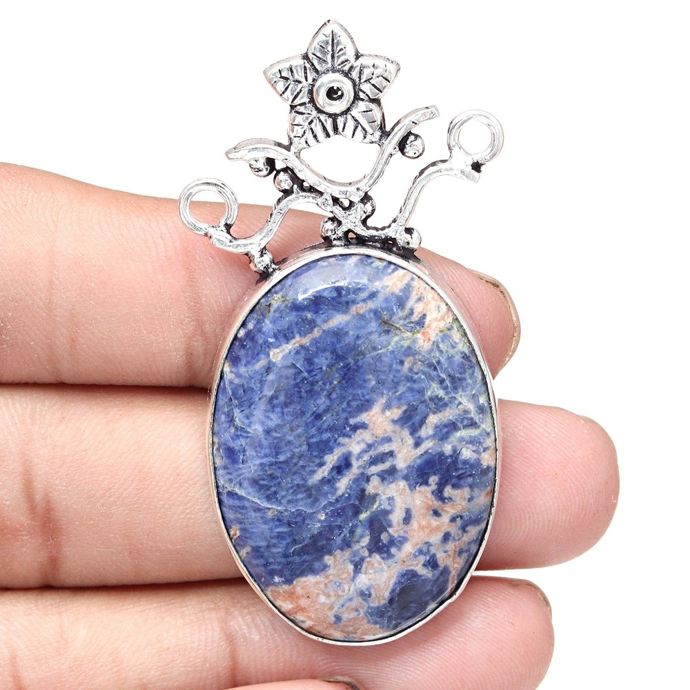 Handmade Sodalite Silver Pendant Plated Sterling Natural Gemstone Jewelry