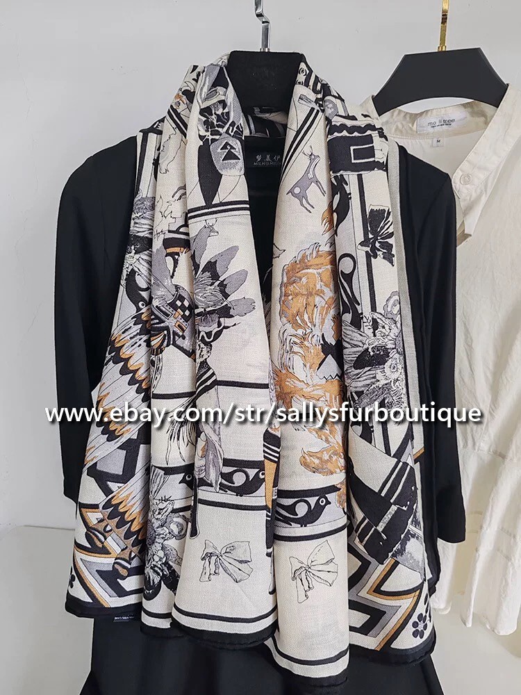 Sallys Jacquard 70% Cashmere 30% Silk Aztec Print Double Face Shawl Scarf 53