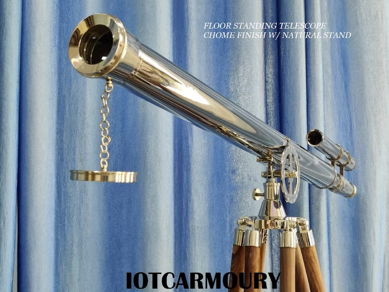 Double Barrel Floor Standing Chrome Finish Griffith Astro Telescope With Natural