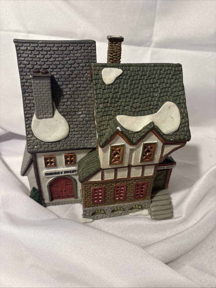 1996 Lemax Dickensville Porcelain Lighted Chimney Sweep Shop House