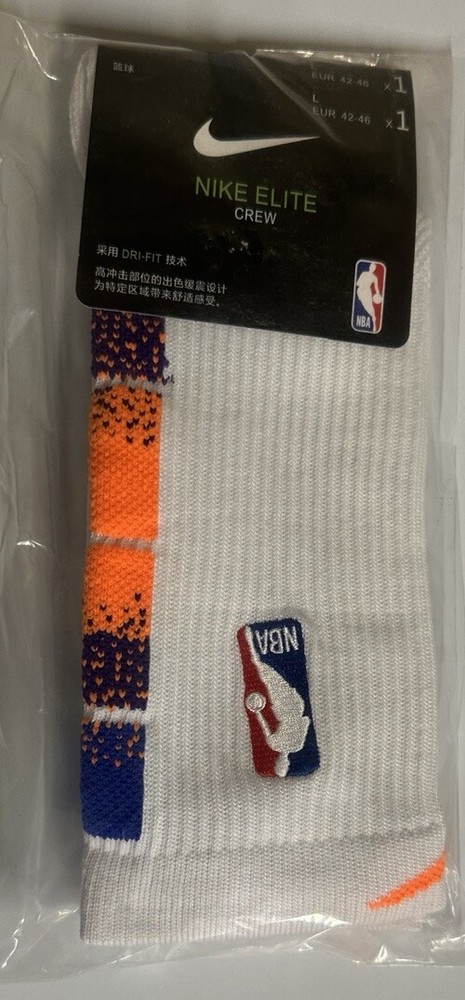 Nike NBA ELITE Quick Crew Basketball Socks Size L One Pair (White -Orange)Color!