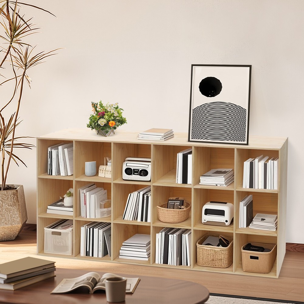 18-Cube Log Storage Shelf Bookcase 3-Tier Floor Cabinet Organizer