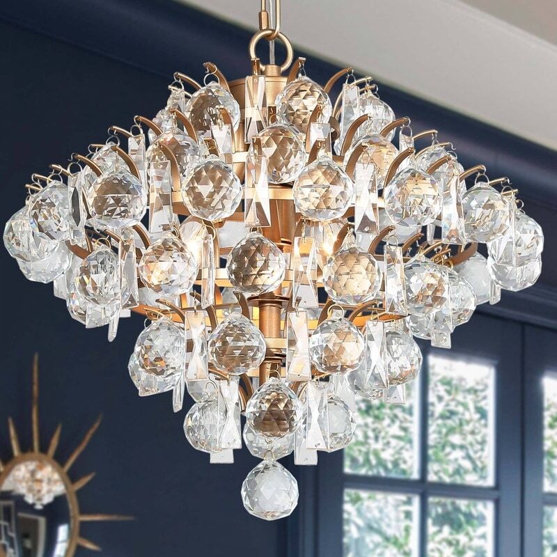 Modern Glam Tiered Crystal Globe Empire LED Farmhouse Dark gold D15