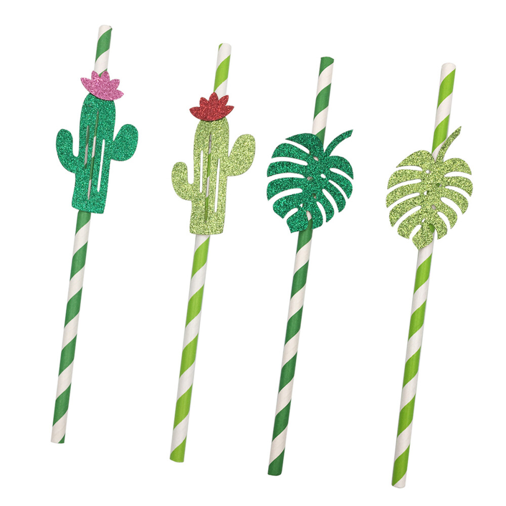 12pcs Hawaiian Party Paper Straws Decorative Drinking Straws Luau Party BBQ