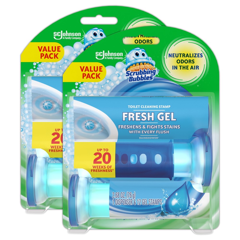 Scrubbing Bubbles Fresh Gel Bathroom Toilet Bowl Cleaning Stamp, Rainshower