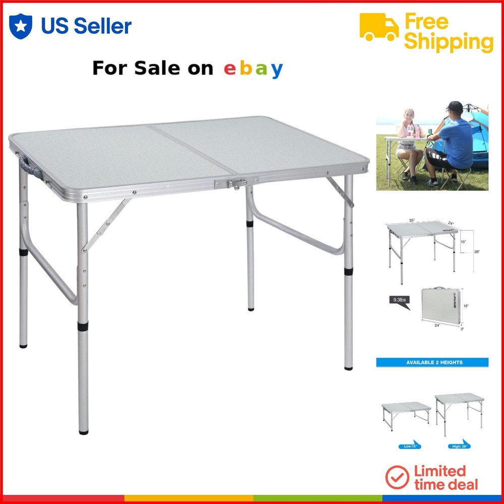 Lightweight 3ft Aluminum Folding Camping Table Adjustable Height for Outdoor Picnic