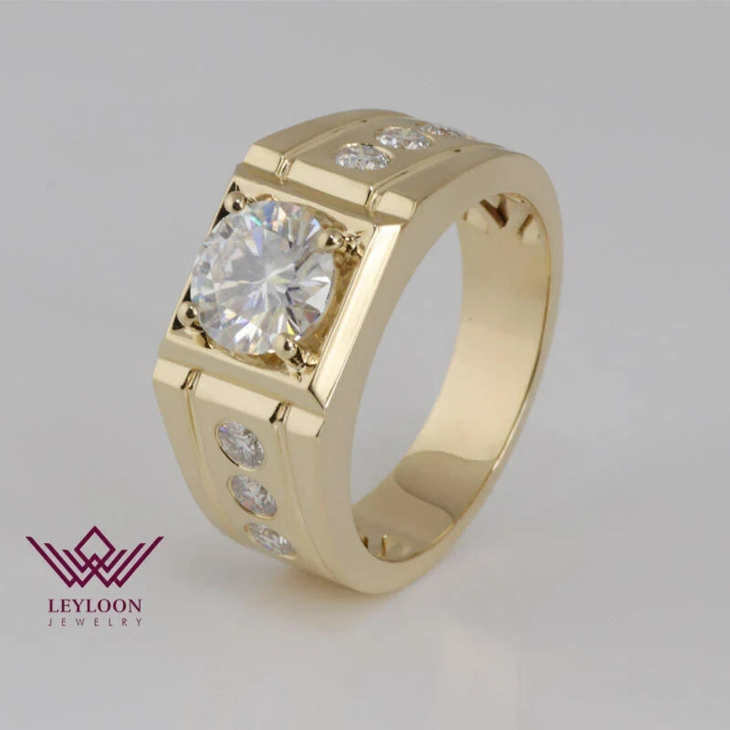 3 Carat D Colorless VVS Moissanite Men's Ring in 10K Gold