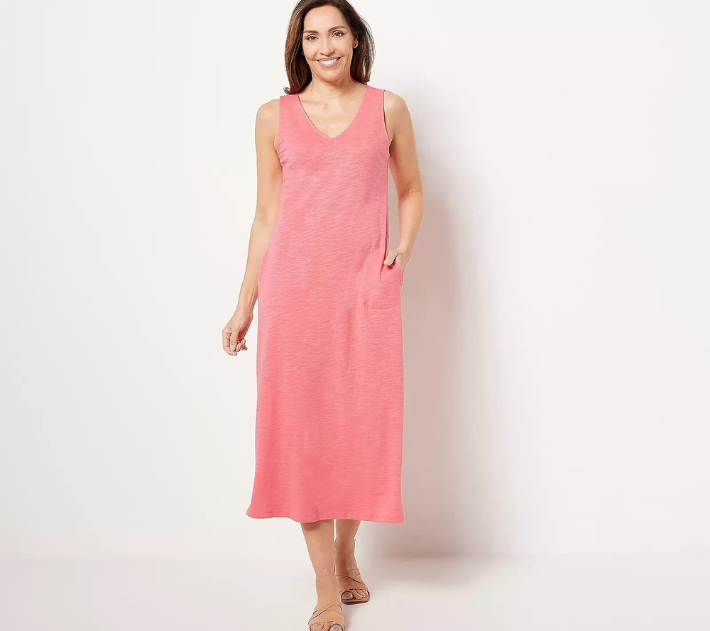 Belle by Kim Gravel Regular Slub Knit Maxi Dress with Pockets Pink XL