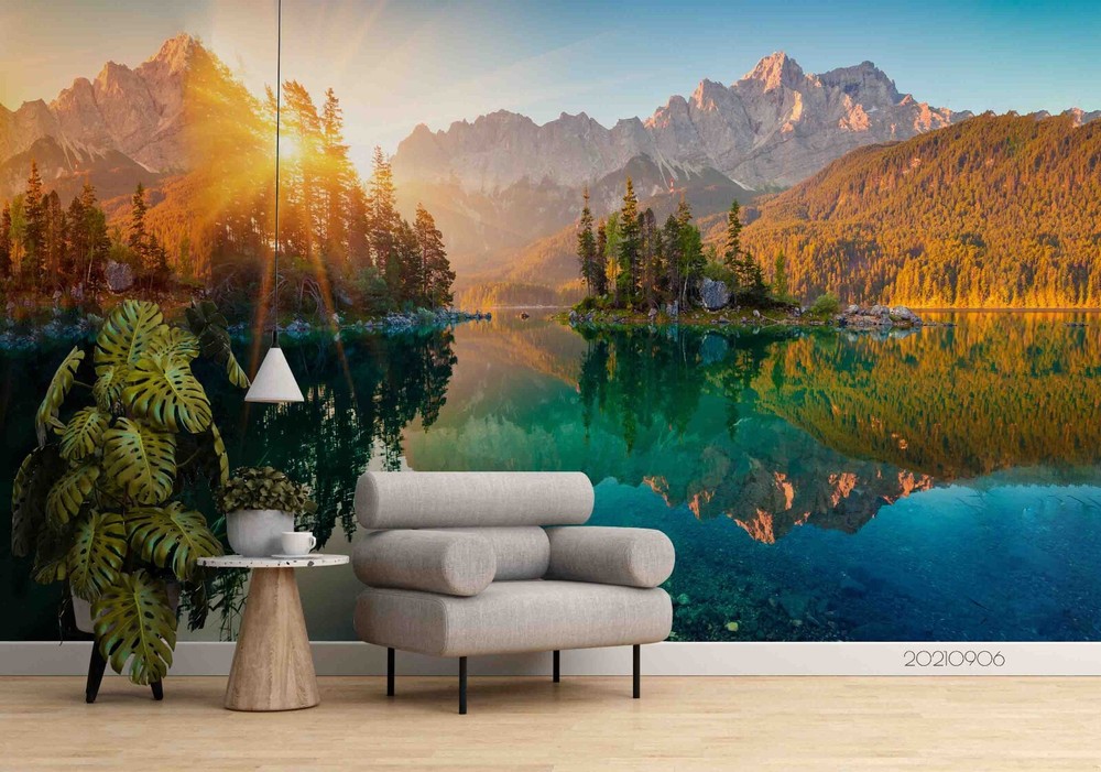 3D Mountains Forest Lake Scenery Wall Murals Wallpaper Murals Wall Sticker 3