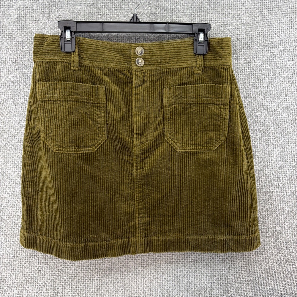 Madewell A-Line Corduroy Skirt Women’s Size 6 Olive Green Front & Back Pockets