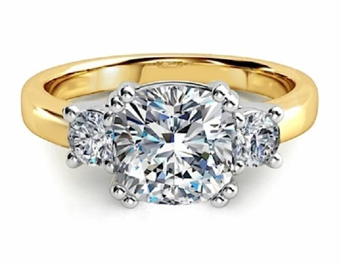 14k Yellow Gold Plated 2Ct Cushion Cut Natural Moissanite Women's Wedding Ring