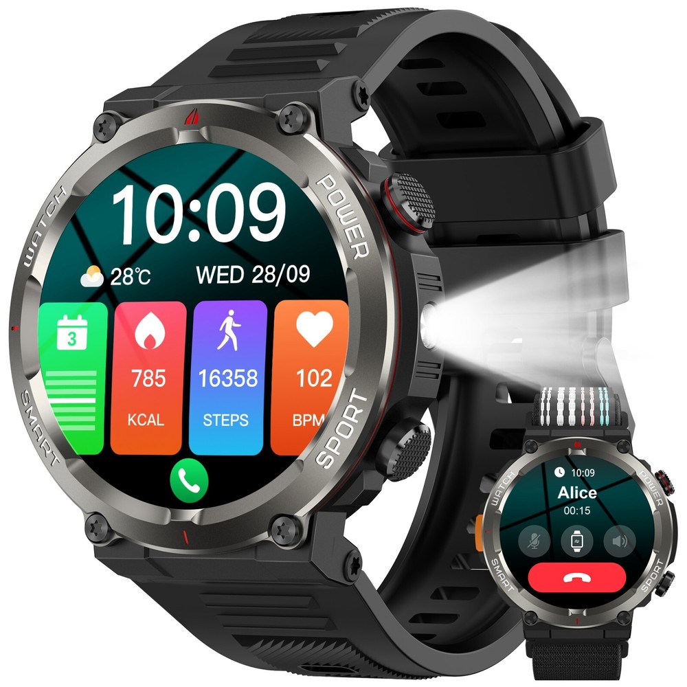 2025 Military Smartwatch for Men with Bluetooth Calls 5ATM Waterproof Fitness Tracker