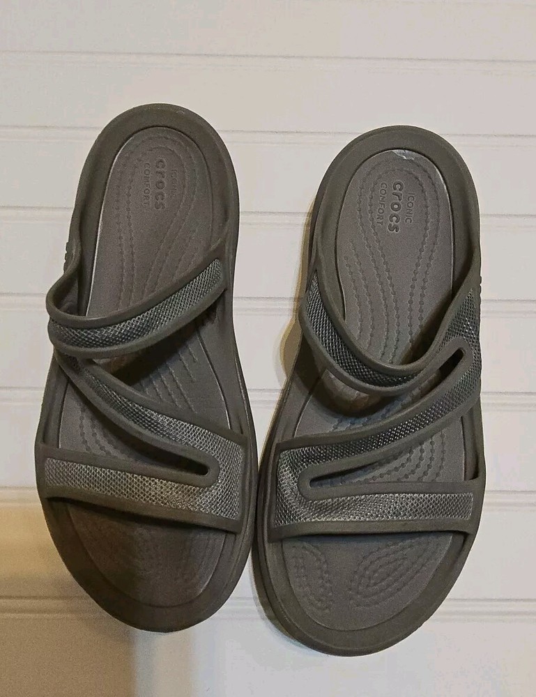 CROCS Patricia II women taupe/light gray slip on wedge sandals Size US 8/UK 6