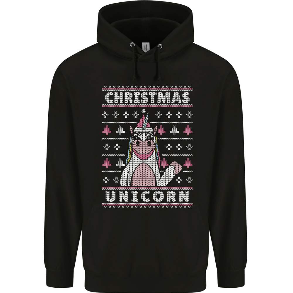 Funny Christmas Unicorn Pattern Mens 80% Cotton Hoodie
