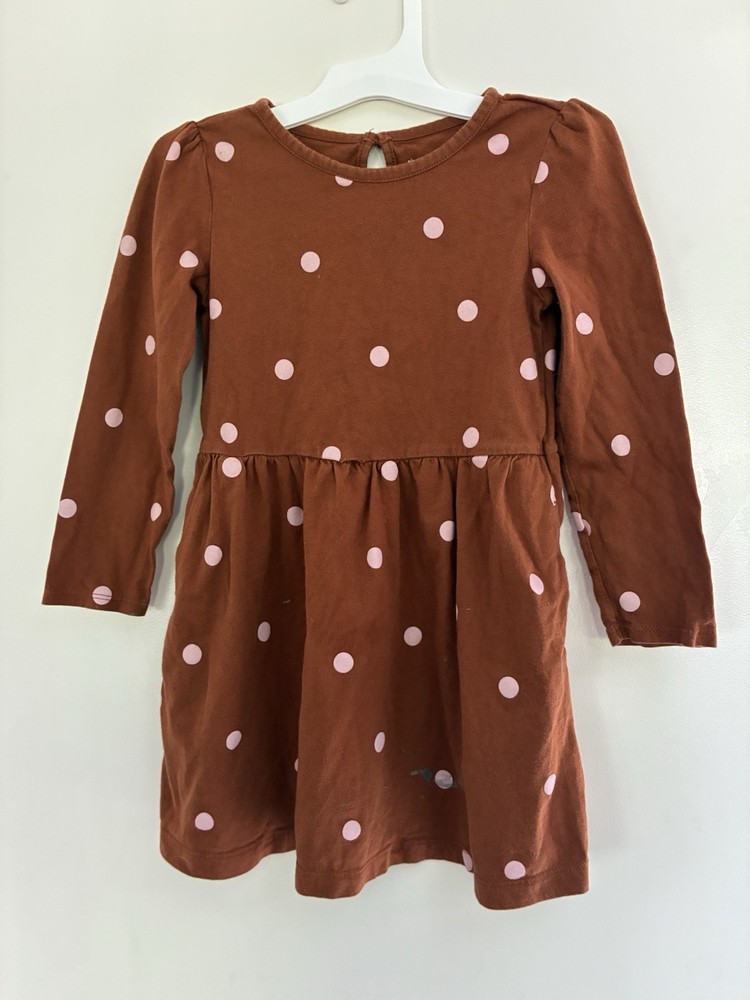 Carter's Toddler Girls Big Pink Polka Dot 100% Cotton Fit & Flare Dress Brown 4T